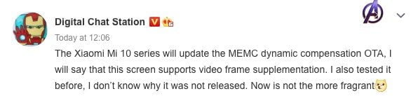 Fuga de actualización MEMC OTA de la serie Xiaomi Mi 10