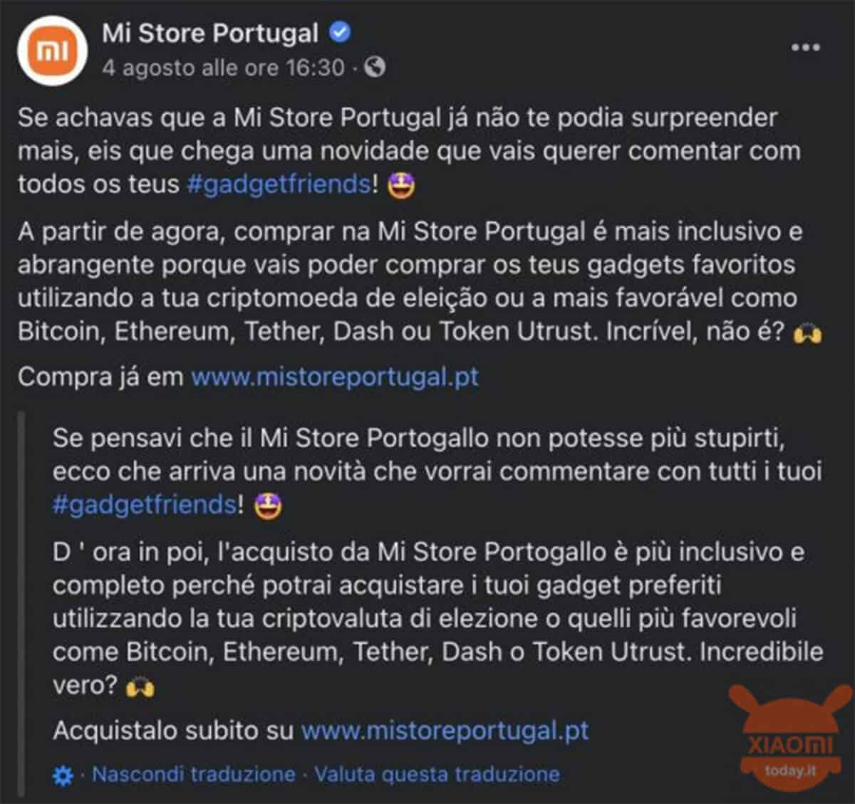 xiaomi acepta criptomonedas