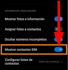 Mostrar contactos SIM xIAOMI