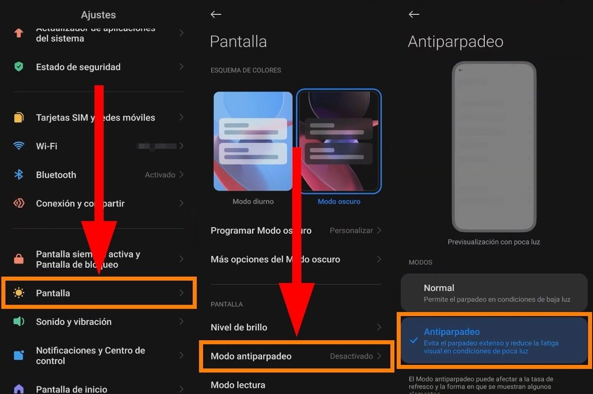 Cómo activar Modo antiparpadeo Xiaomi