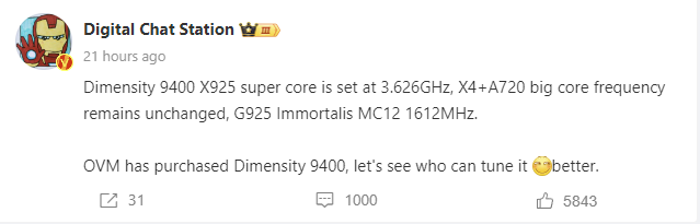 Xiaomi set to adopt MediaTek Dimensity 9400 with 3.626GHz X925 super-core for future flagships 2 Screenshot 2024 10 05 102432