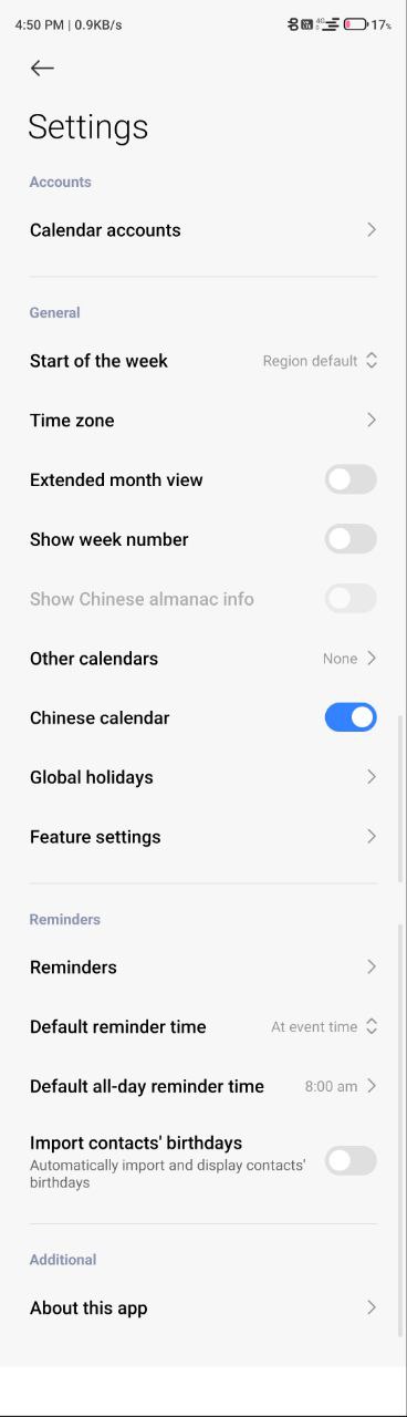 Calendario de Xiaomi 2