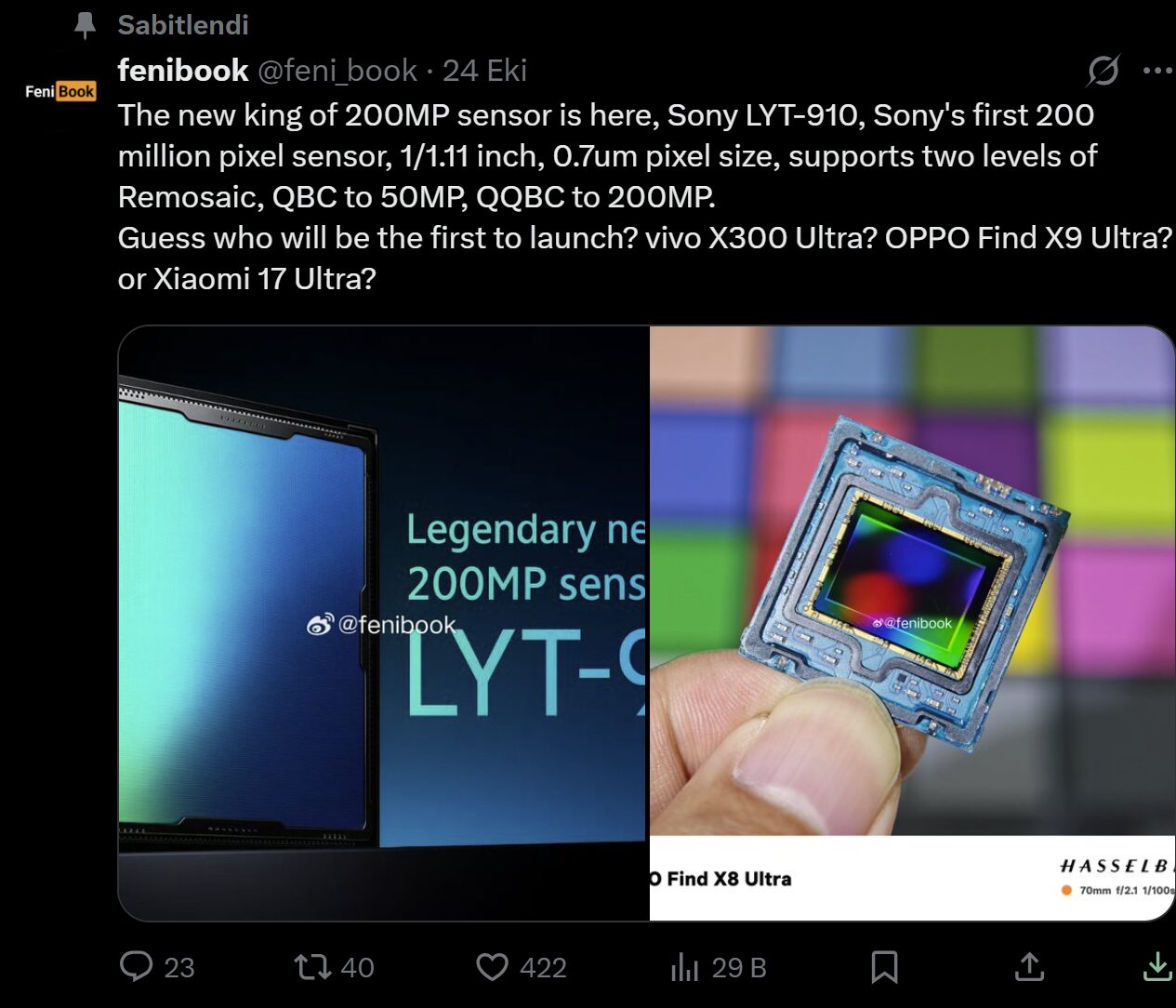 La fuga del sensor de 200MP de Sony avergüenza al próximo Xiaomi 17 Ultra 2 Sony de 200 megapíxeles