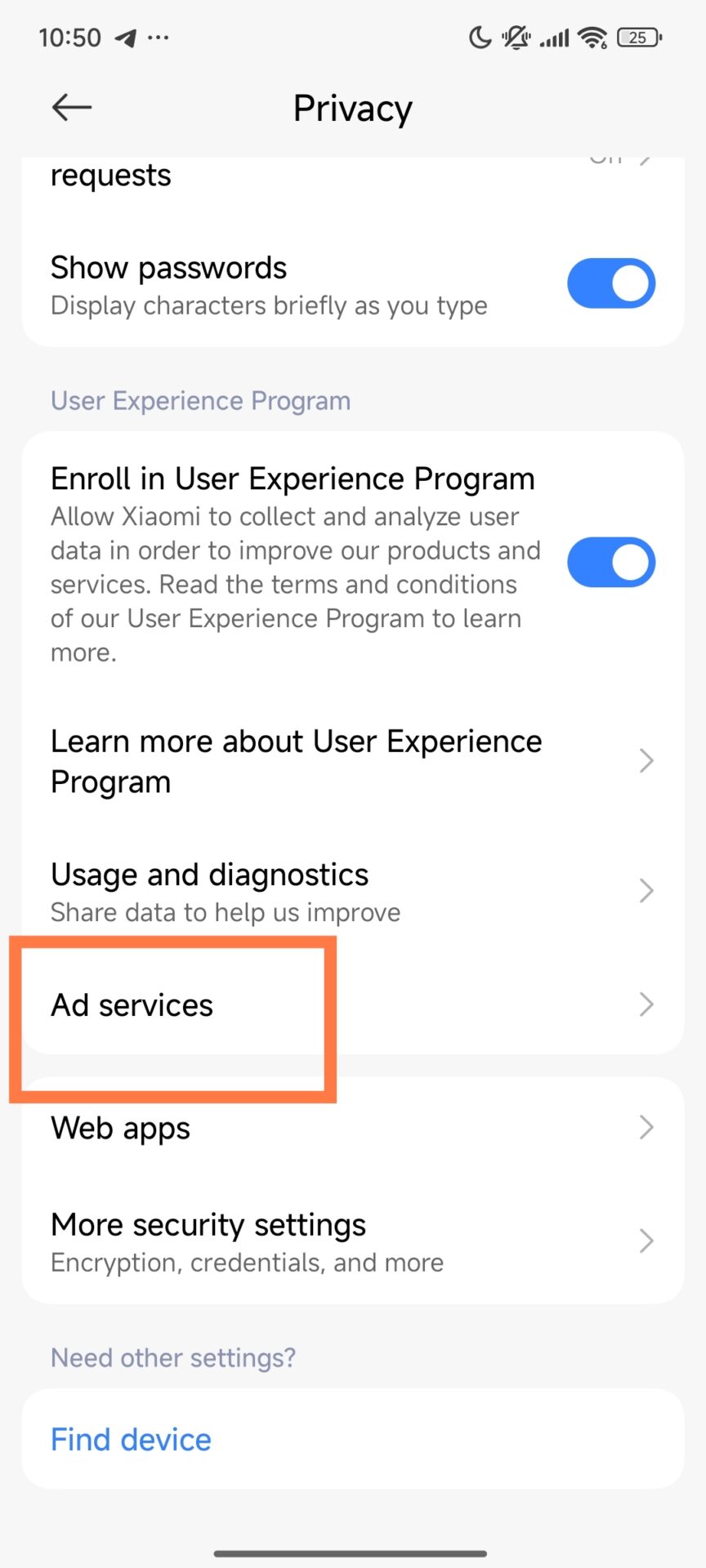 Qué hago primero al configurar un nuevo dispositivo Xiaomi como Expert 7 Deshabilitar servicios de publicidad 3