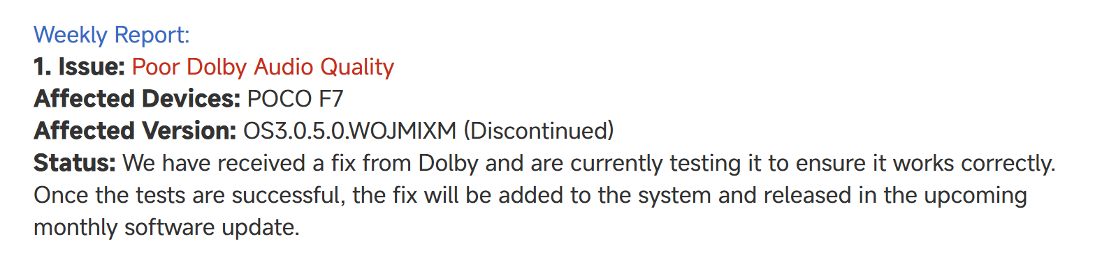 Xiaomi anuncia oficialmente Dolby Audio Bugfix 2 Error de audio Dolby
