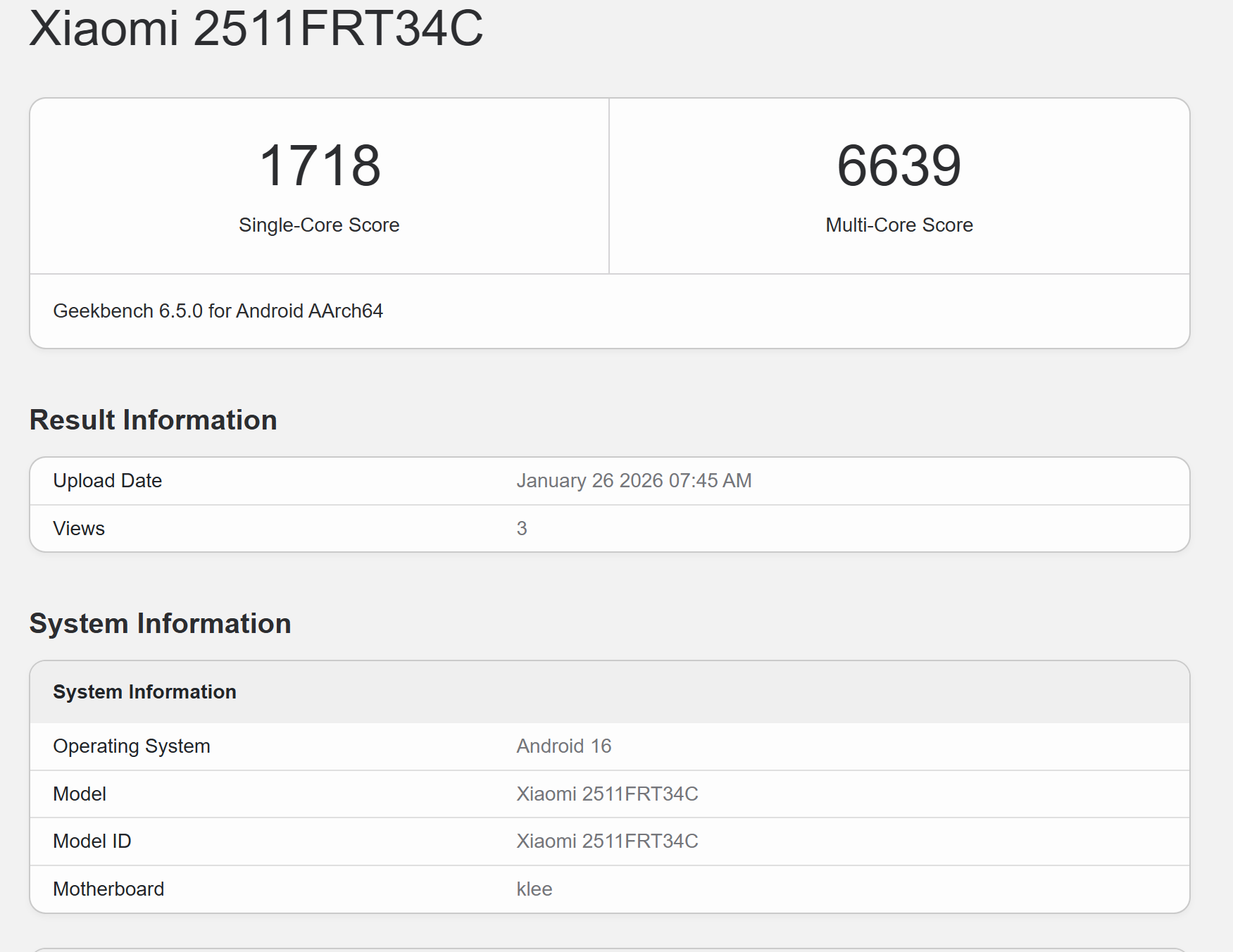 Puntuación del REDMI Turbo 5 en Geekbench