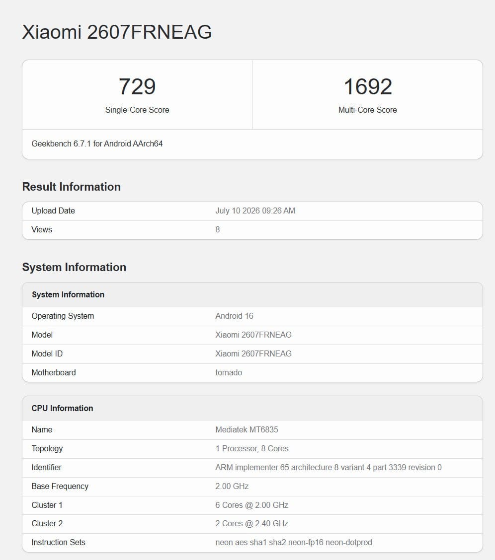 La fuga de Redmi 17C 5G - 250
