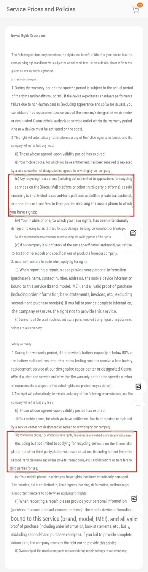 Xiaomi muestra restricciones de garantía para segunda mano