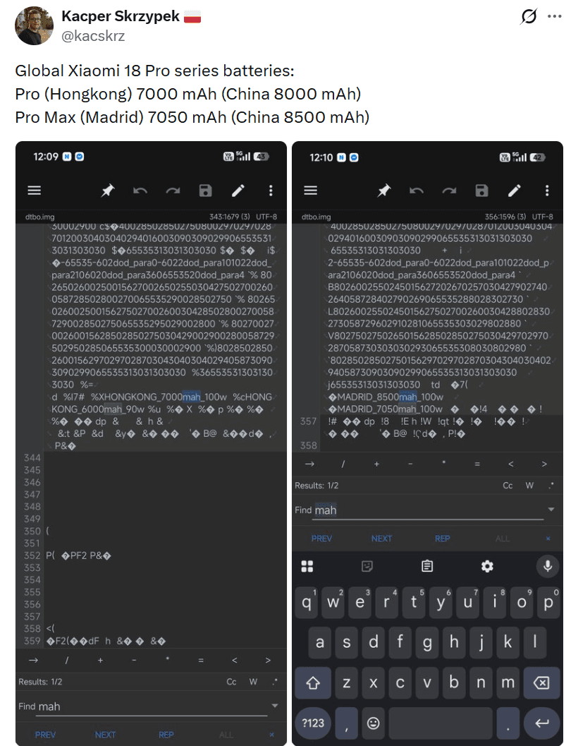 Xiaomi 18 Pro baterías más pequeñas y carga más lenta