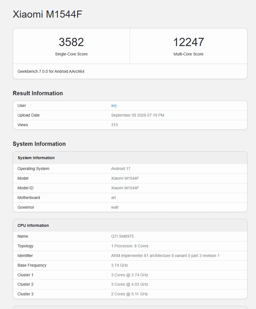 Xiaomi 18 Pro Max Geekbench PNG